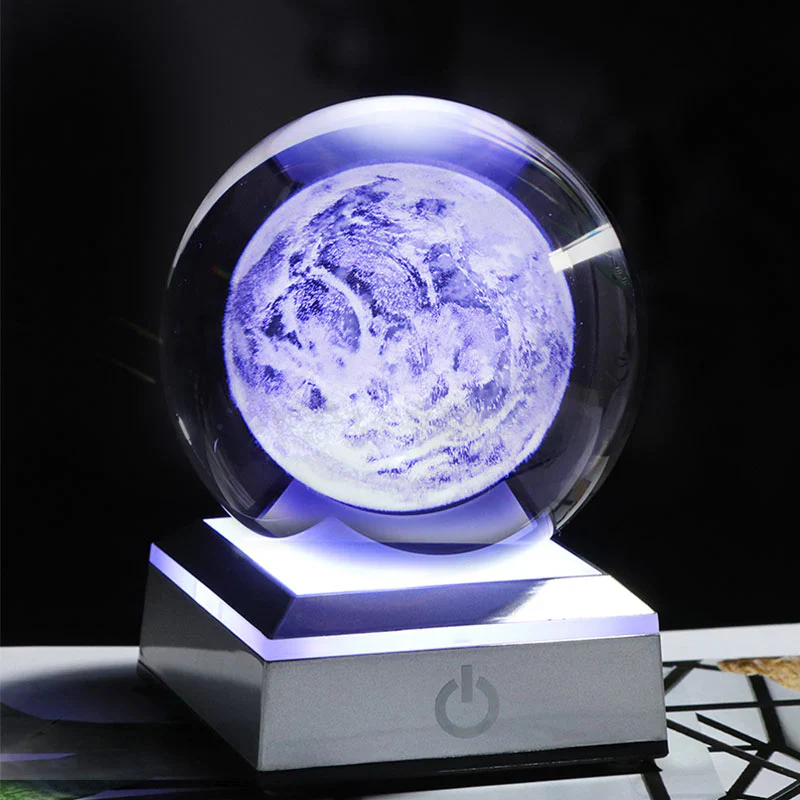 HULIANFU New 80mm K9 Crystal Solar System Planet Globe 3D Laser Engraved Sun System Ball with Touch Switch LED Light Base Astronomy Gifts - Deanwangkt
