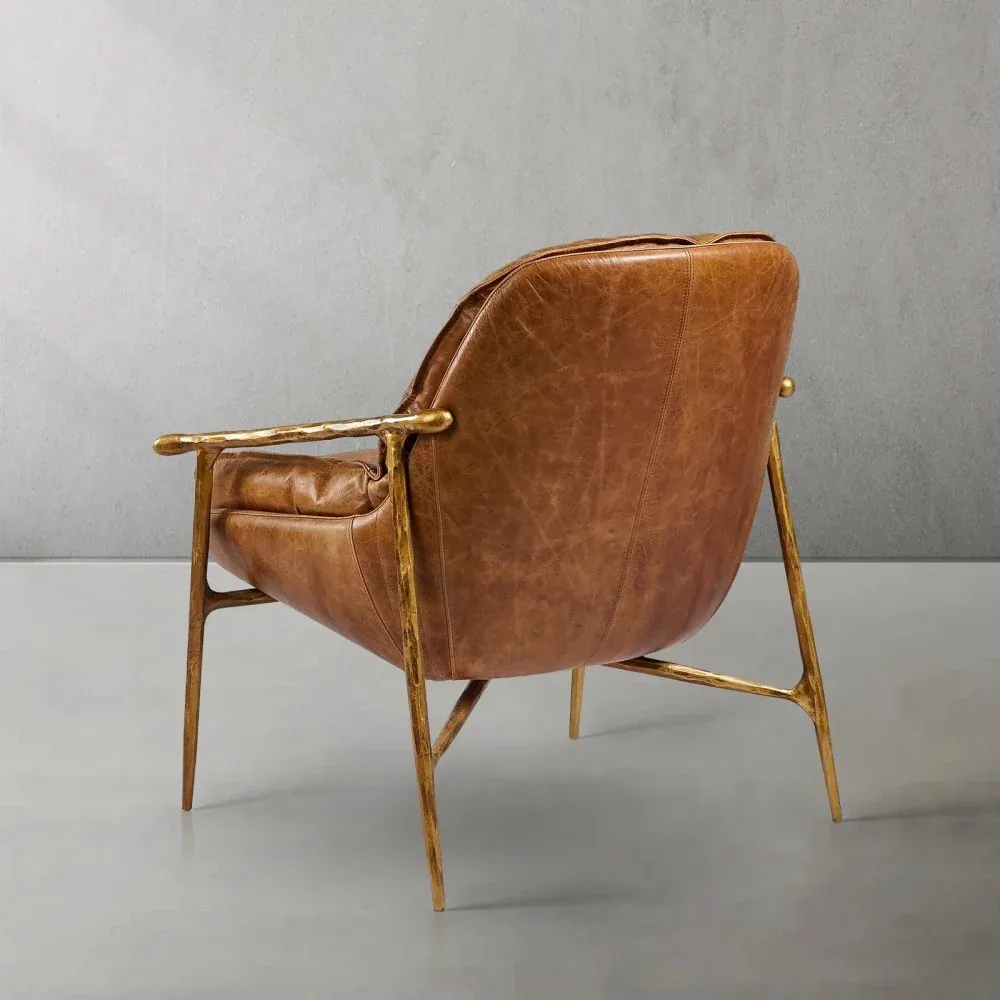 Mid-Century Modern Genuine Leather Accent Armchair
