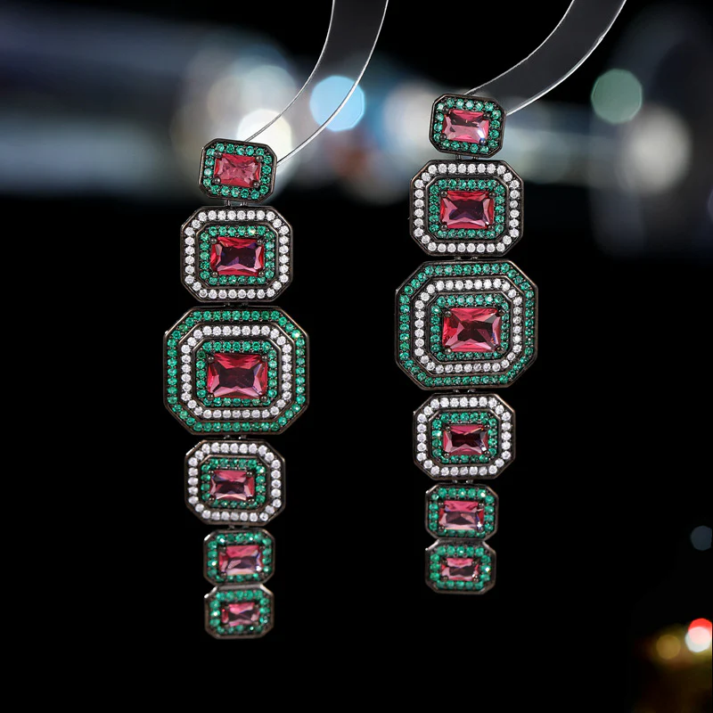 2025 retro new geometric colored treasure fashion earrings  court style exaggerated atmosphere long heavy industry earrings - Deanwangkt