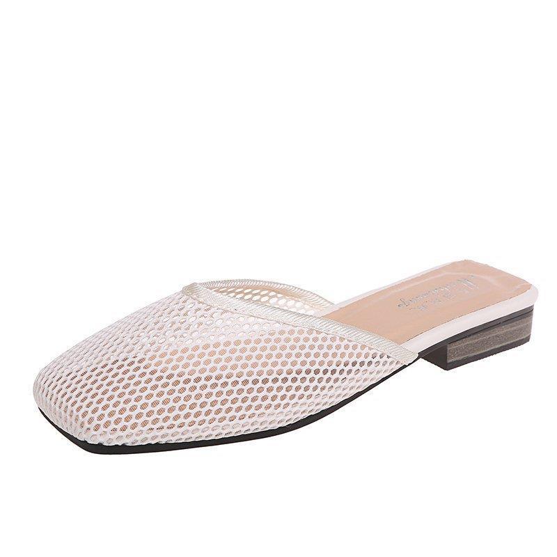 Square Toe Flat Slippers Summer Comfy Breathable Slides Outside Fashion Baotou Half Drag Shoes for Women Sapatilha Feminina - Deanwangkt