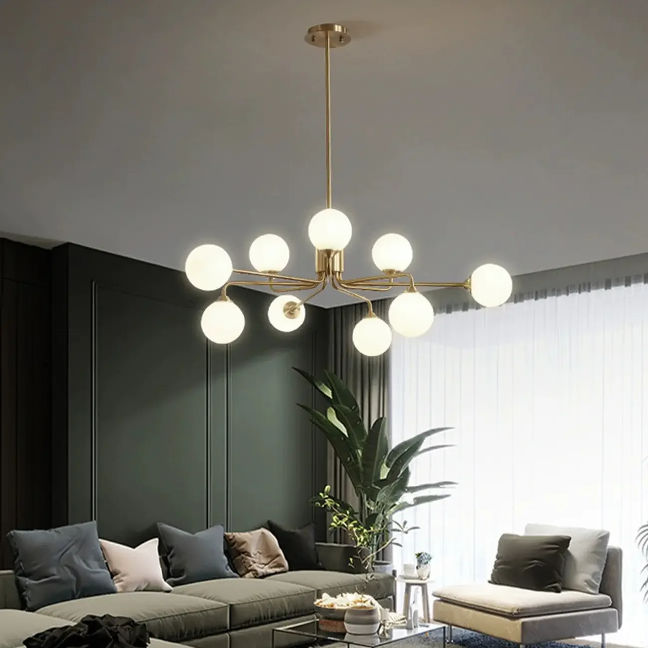 Adjustable Brass Modern Globe Glass Sputnik Chandelier