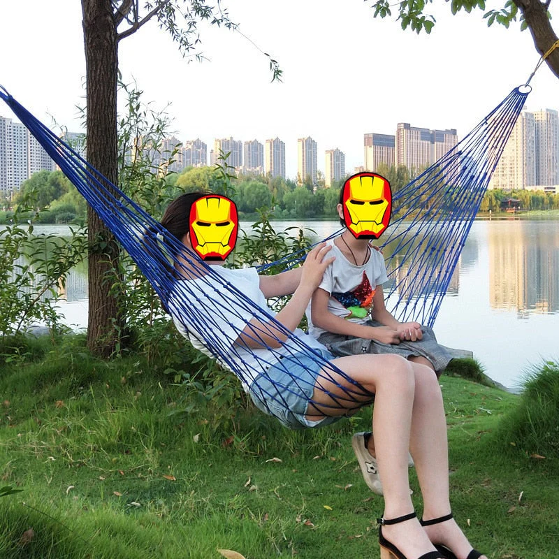 HULIANFU Portable Nylon Mesh Hammock Sleeping Bed For Outdoor Travel Camping Blue Green Red Hanging Folding Patio Swing Chair Furniture - Deanwangkt
