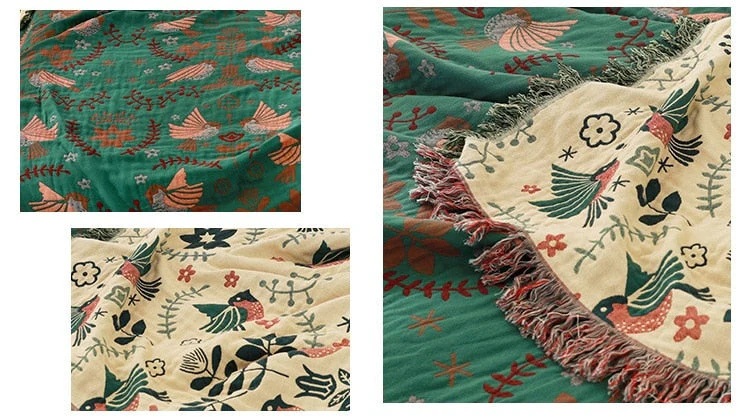 HULIANFU Junwell 100% Cotton Muslin Plaid Sofa Cover Summer Blanket Gauze Bed Chic Tassel Multifunction Travel Breathable Throw Blanket - Deanwangkt