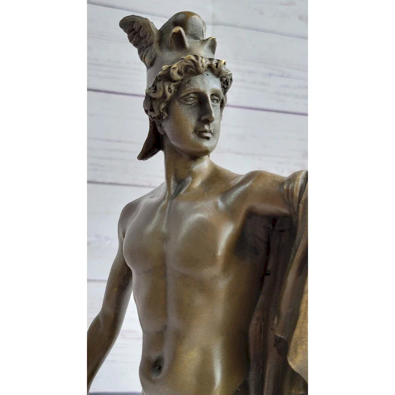 Greek Hero Perseus Holding The Head Of Medusa Bronze Sculpture Statue On Marble Base 15 Inches X 12 Inches
