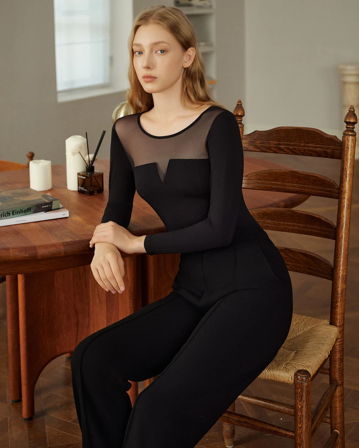 thin style Elegant Light Shadow mesh thermal underwear for women, thermal top and bottoms, modal stretch base layer, suitable for layering or wearing on its own