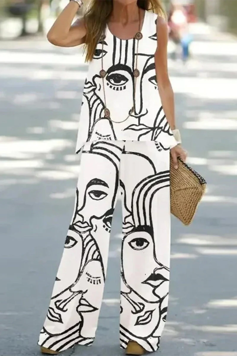 hulianfu Casual Print Patchwork O Neck Sleeveless Two Pieces(9 Colors) - Deanwangkt