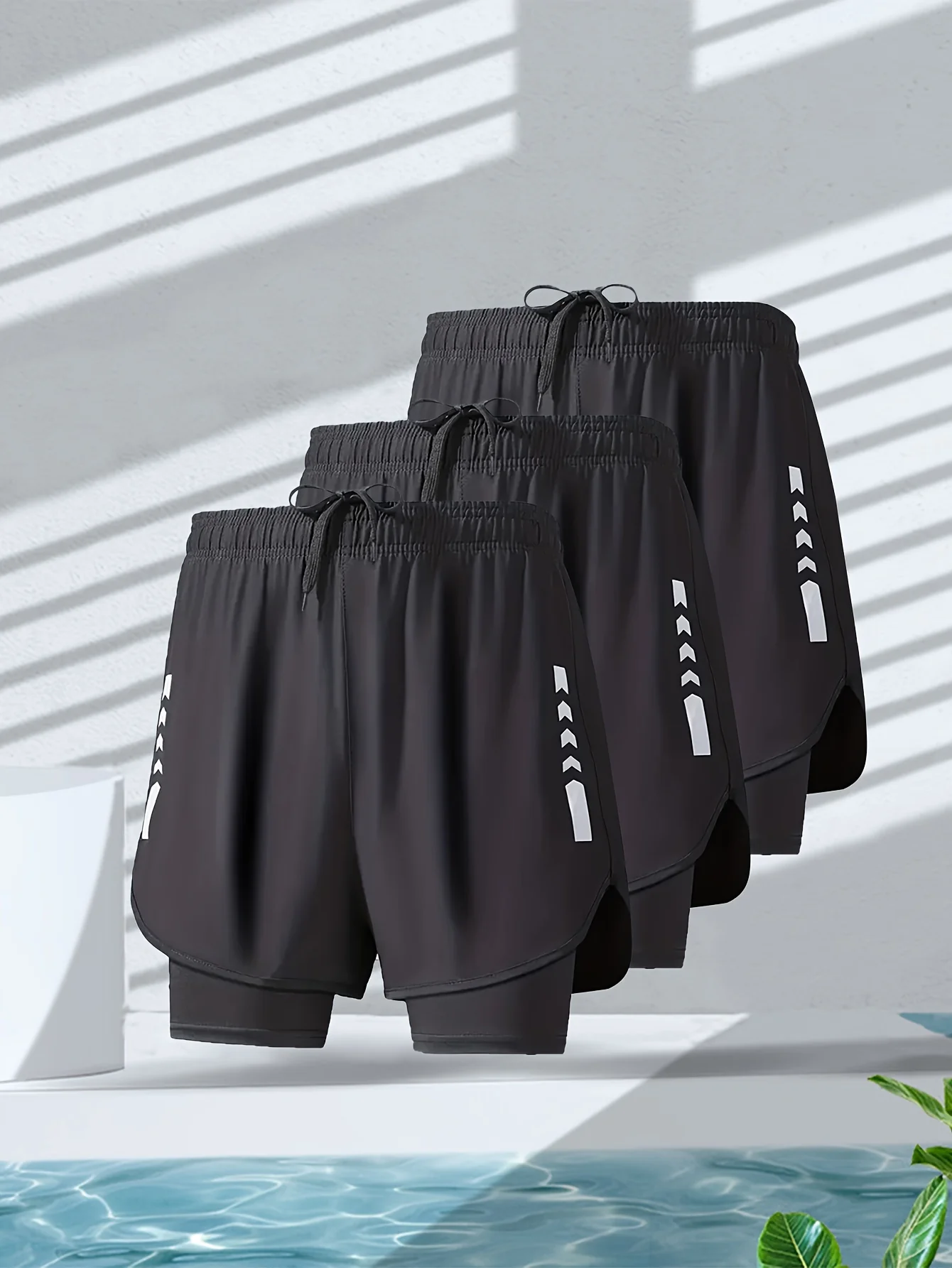 3-Piece Men's 2-in-1 Double Layer Breathable Stretch Shorts for Summer Gym Workout Training - Deanwangkt