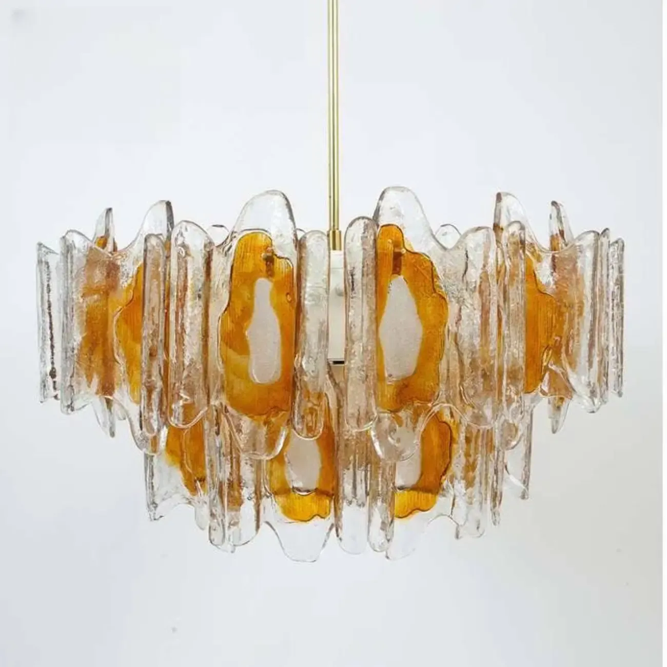 Gold Crystal Glass Flower Modern Linear Chandelier