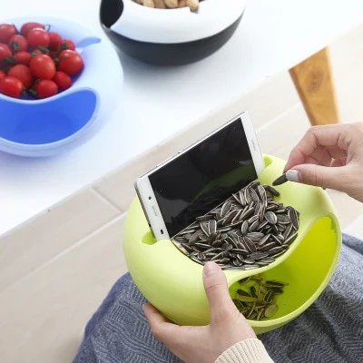 HULIANFU Multifunctional Plastic Double Layer Dry Fruit Containers Snacks Seeds Holder Desktops Plate Dish Organizer Storage Box Garbage - Deanwangkt