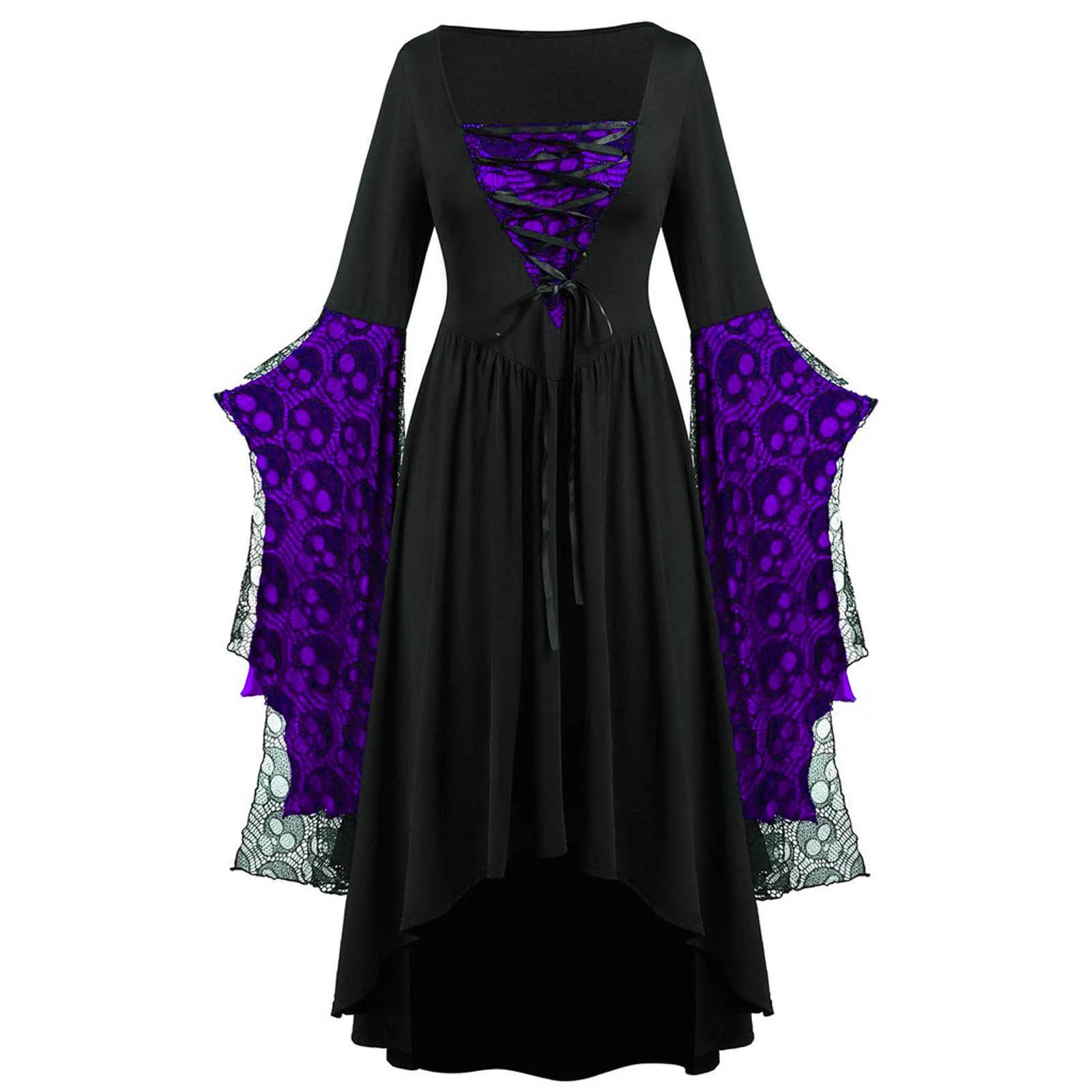 hulianfu Halloween Cosplay Forest Fairy Elf Elven Costume Medieval Renaissance Pagan Celtic Gothic Dress Women Maxi Gown Outfit Plus Size - Deanwangkt