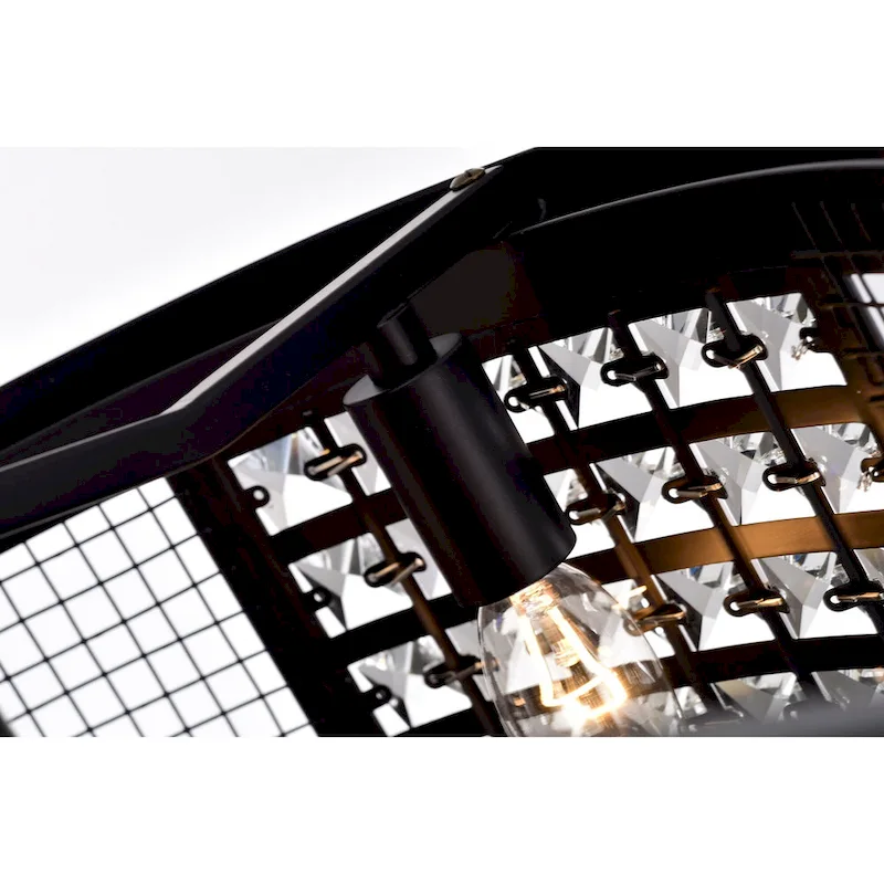 Lacey Matte Black Ceiling Fan19-Inch 4-Light Geometric Metal & Crystal Drum Shade (Includes Remote)