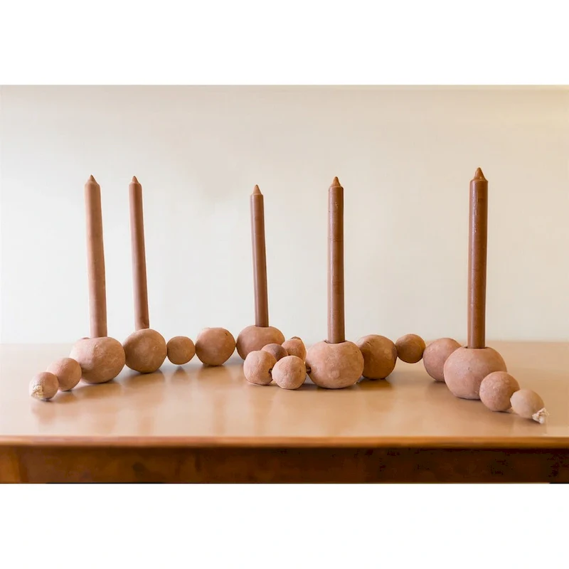 Beads Taper Holder White Wash 43 x3.5 x3  - White Wash - White Wash