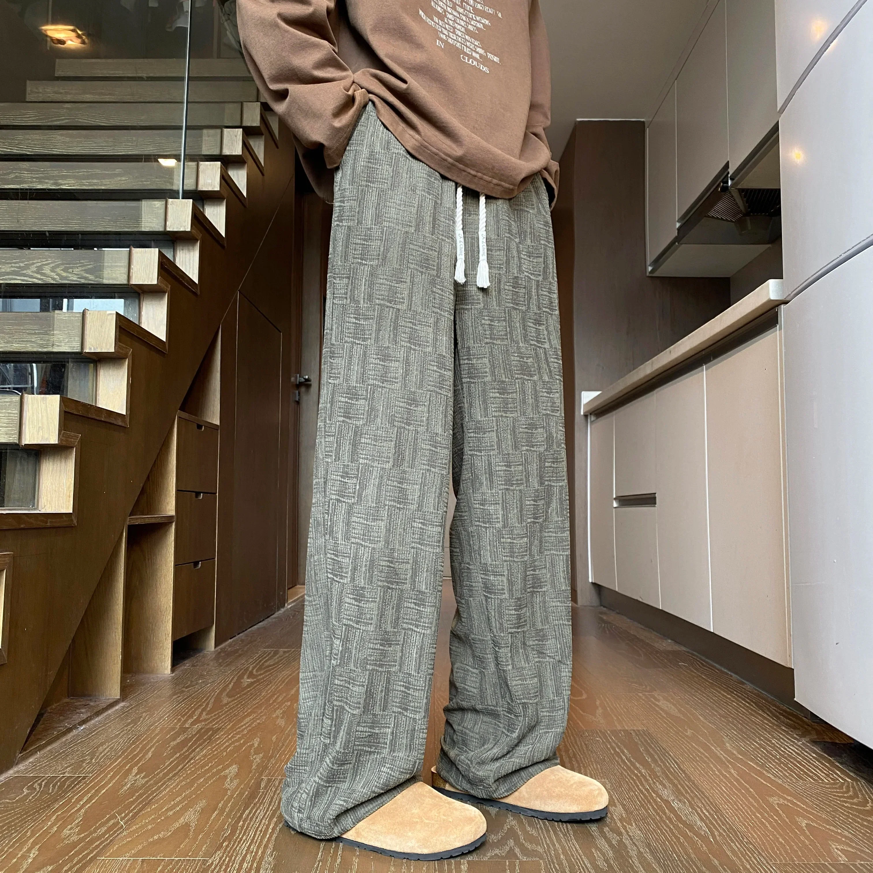 saferido Corduroy Casual Pants For Men Autumn Style American Fit Loose Fit Leg Sweatpants Personality trend Straight Leg Pants