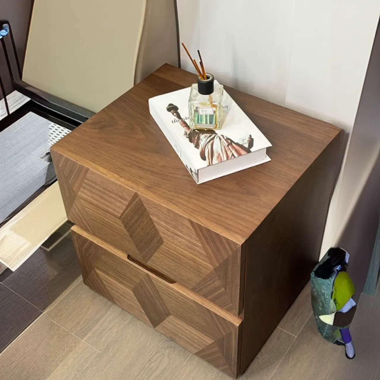 Elegant Nut Brown Narrow 2-drawer Wood Nightstand