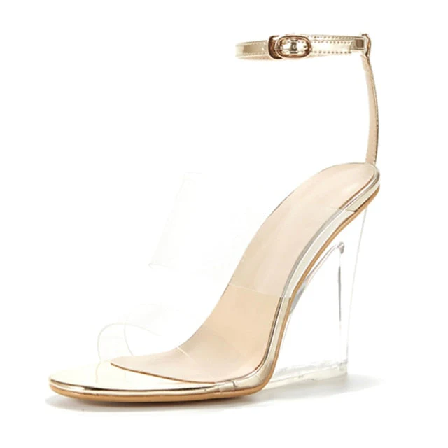 Women's Heels Wedge Sandals Clear Shoes Ankle Strap Sandals Wedding Party Daily Summer Wedge Heel Hidden Heel Open Toe Sexy Minimalism Sweet Patent Leather Buckle Ankle Strap Solid Color Solid Colored - Deanwangkt