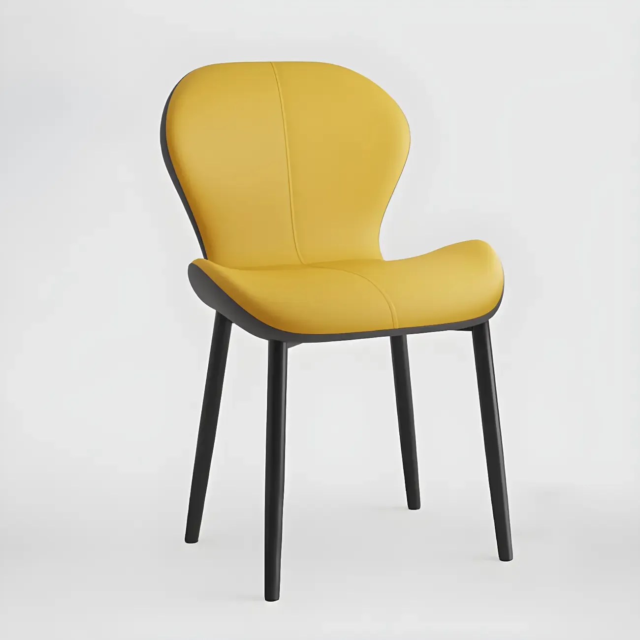 Art Deco Curved Back Leather Dining Chair Solid Back