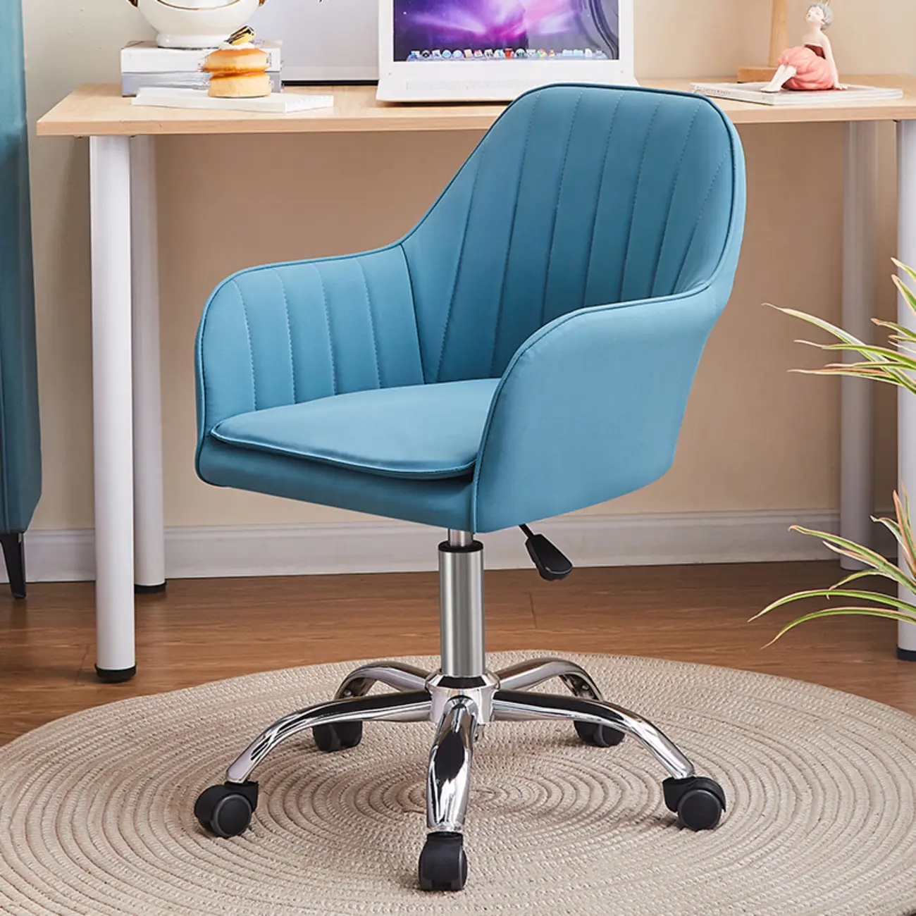 Sleek Grey Leather Swivel Office Chair