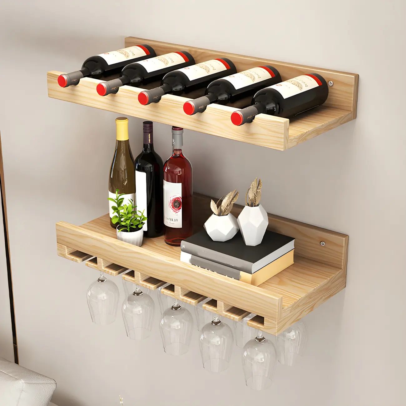 Industrial Wooden Wall Mounted Wine Rack