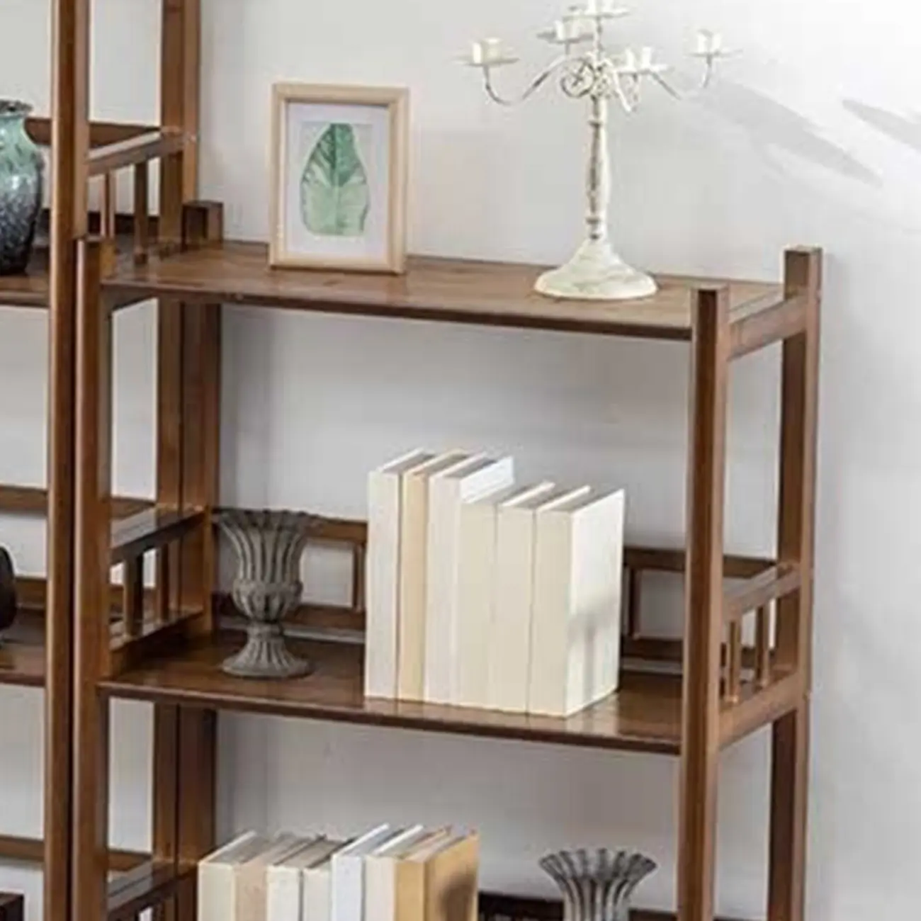 Vertical Modern 4-Tier Open Back Brown Wood Bookcase