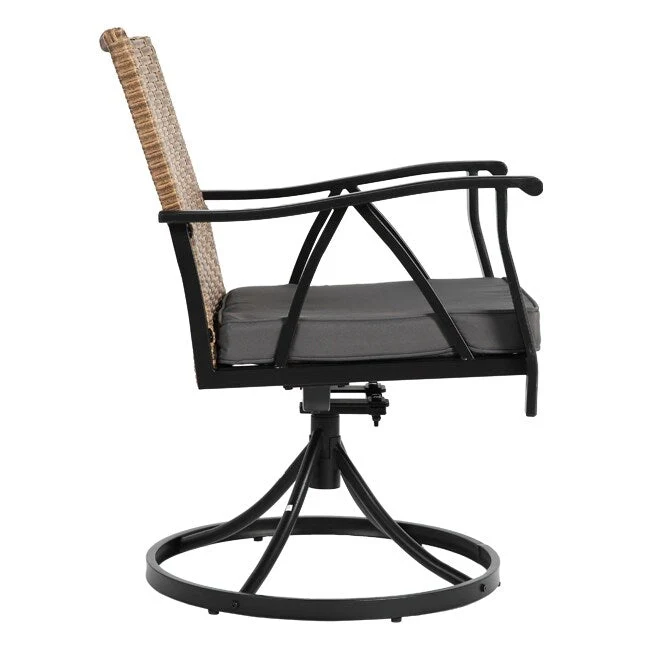 7-Piece Wicker Patio Set - Includes 2 swivel rockers, 4 chairs (all with removable cushions), and a table.