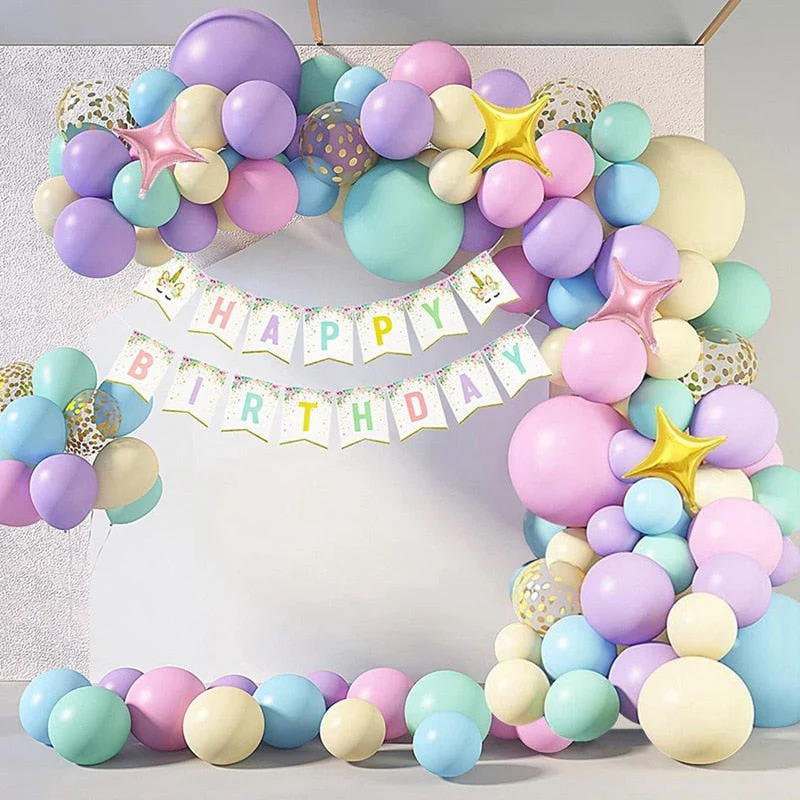 HULIANFU QIFU Macaron Balloons Garland Latex Ballons Arch Happy Birthday Party Decor Kids Adult Wedding Baloon Chain Baby Shower Balon - Deanwangkt