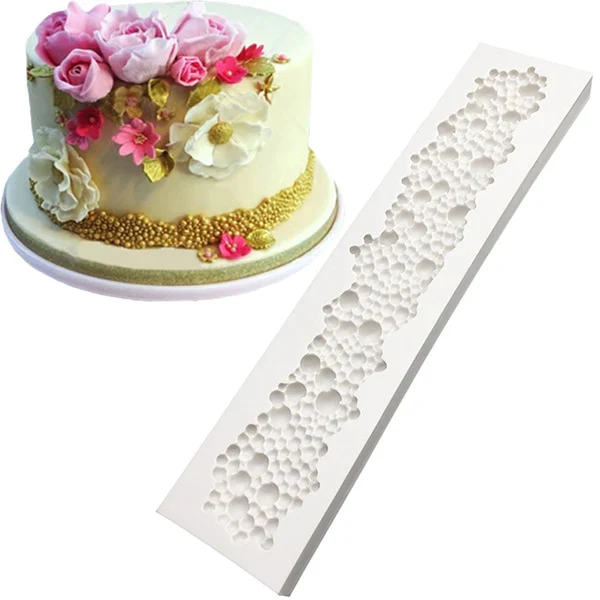 HULIANFU Pearl Rope Wave Flower Gemstone Shape Cake Side Lace Silicone Sugarcraft Mold Fondant Cake Decorating Tools - Deanwangkt