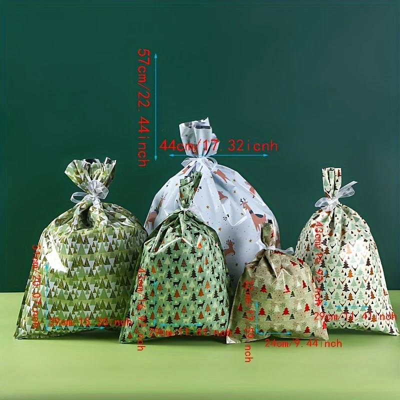 15pcs Christmas Gift Bag Set - Festive & Reusable, Assorted Styles with Drawstring Closure for Holiday Presents - Deanwangkt