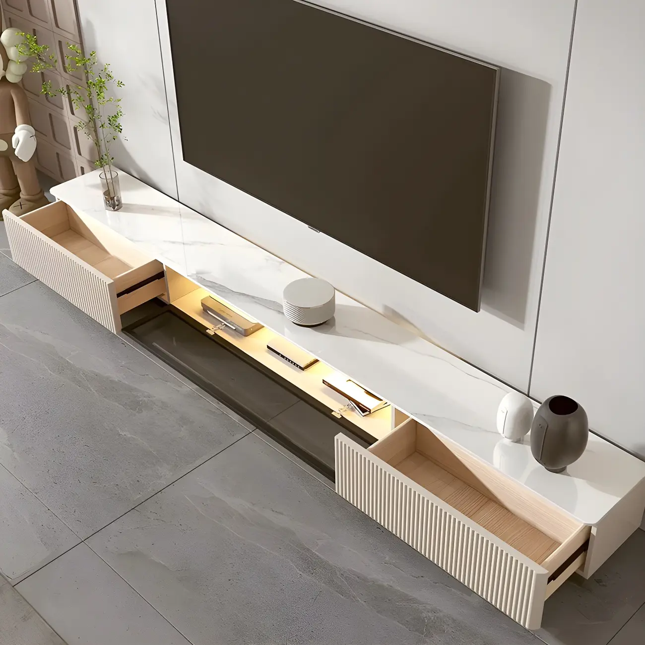 63 Champagne Modern Stone TV Stand with Cable Management