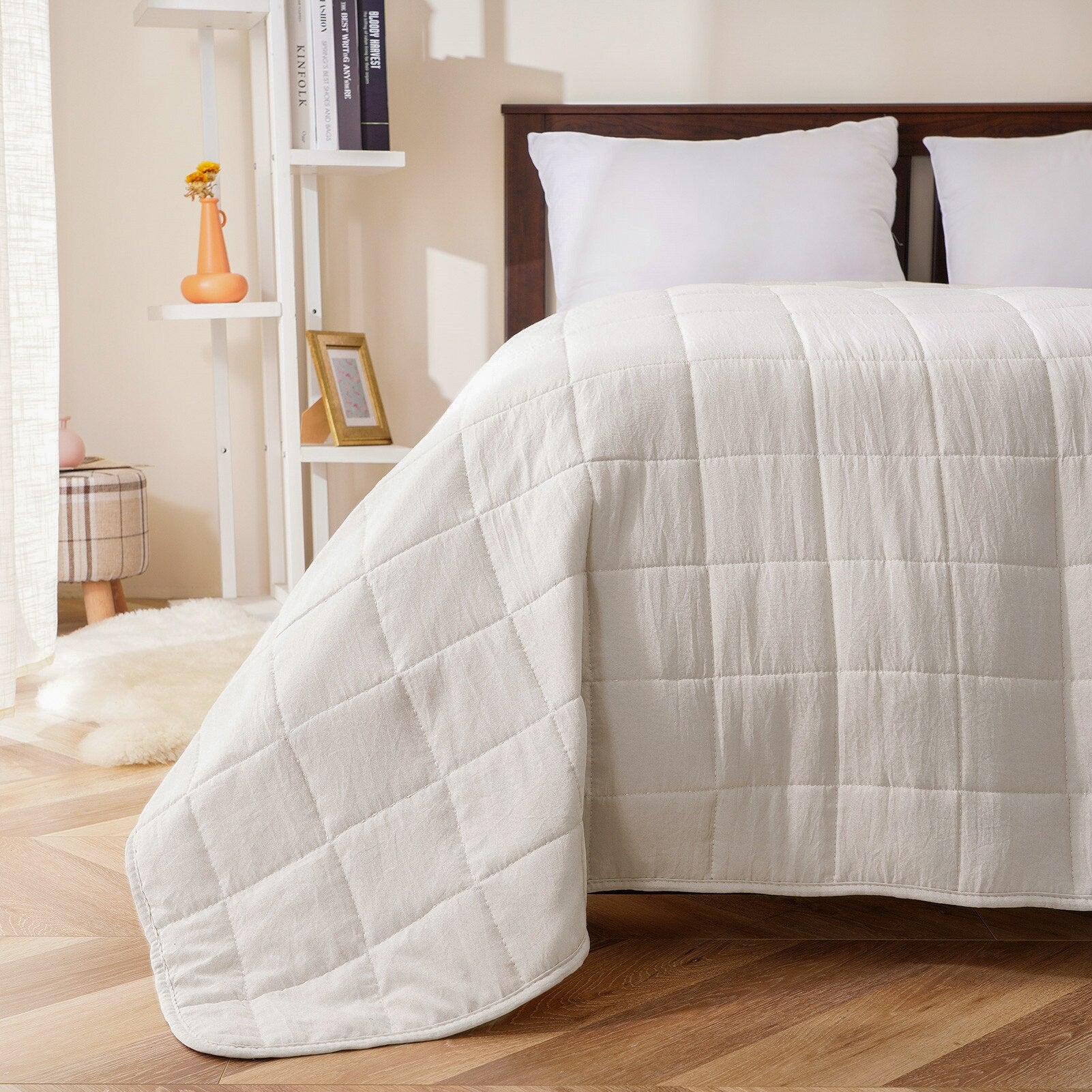 HULIANFU Solid Color Quilted Quilt Lightweight Comforter Soft Bedspreads Air Condition Blanket Comfortable Comforter Bed Cover for Adults - Deanwangkt