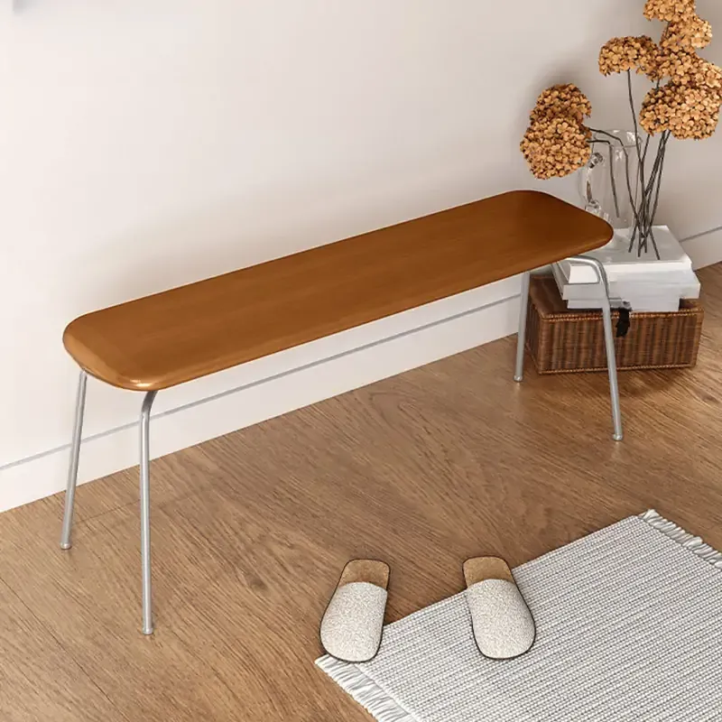 Modern Wood Bedroom Bench with Metal Frame