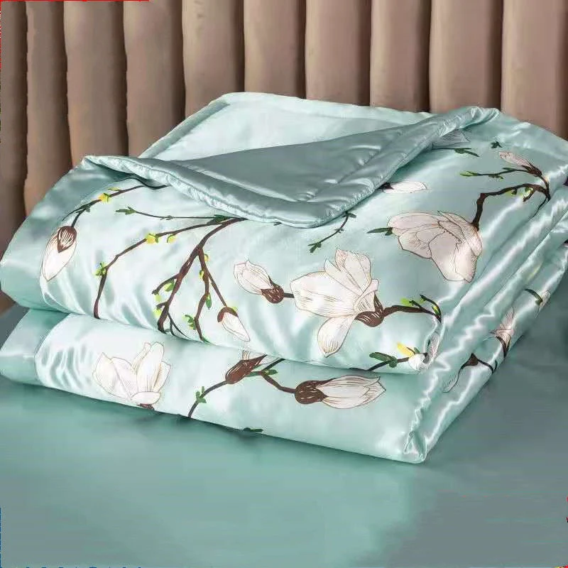 HULIANFU Summer Blanket Ice Silk Quilt Cool Feeling Nap Knee Air Conditioning Quilt Adult Children Washable Bedding - Deanwangkt