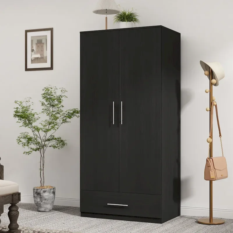 31.5W x 66.9H Wardrobe Armoire Cloest with Drawer In Black,White