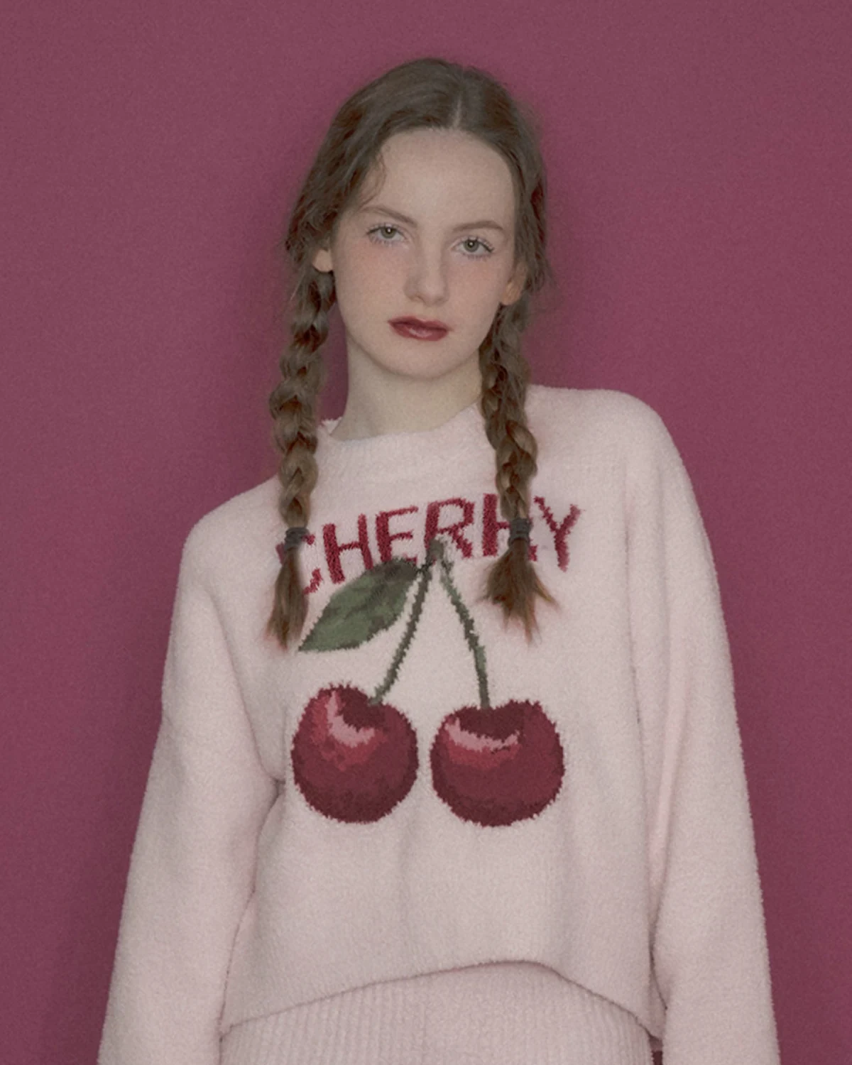 Fall/Winter Soft Half-Fleece Milk-Fluff Cherry Pajama Set for Women, Thickened Loungewear Suitable for Outdoors