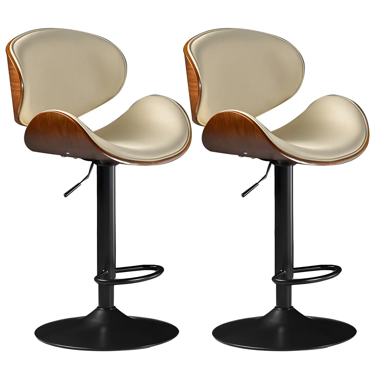 Modern Adjustable Leather Swivel Bar Stools with Backs
