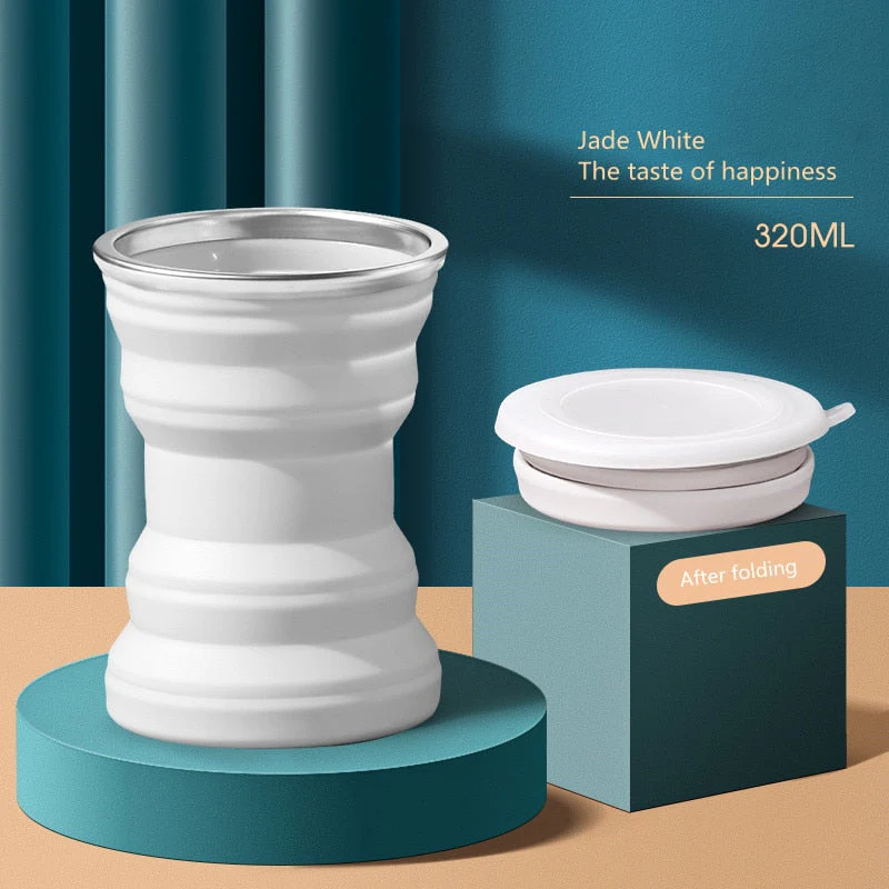 HULIANFU Portable Silicone Folding Water Cup Outdoor Heat Resistant Foldable Mug with Lid Collapsible Travel Drinking Cups for Camping - Deanwangkt