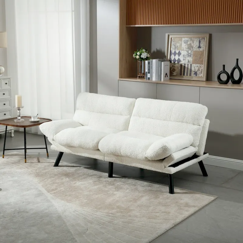 COOLMORE Linen/Microsuede/Teddy Loveseats Convertible Sleeper Sofa with metal feet