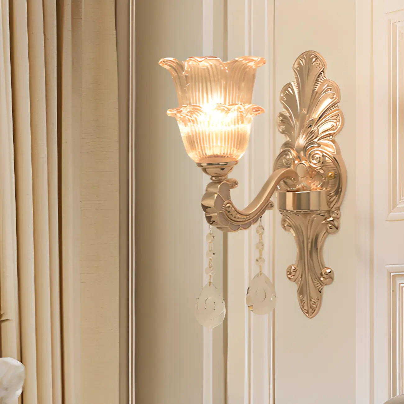 Mini Antique Gold Wall Sconce with Geometric Crystal Shade