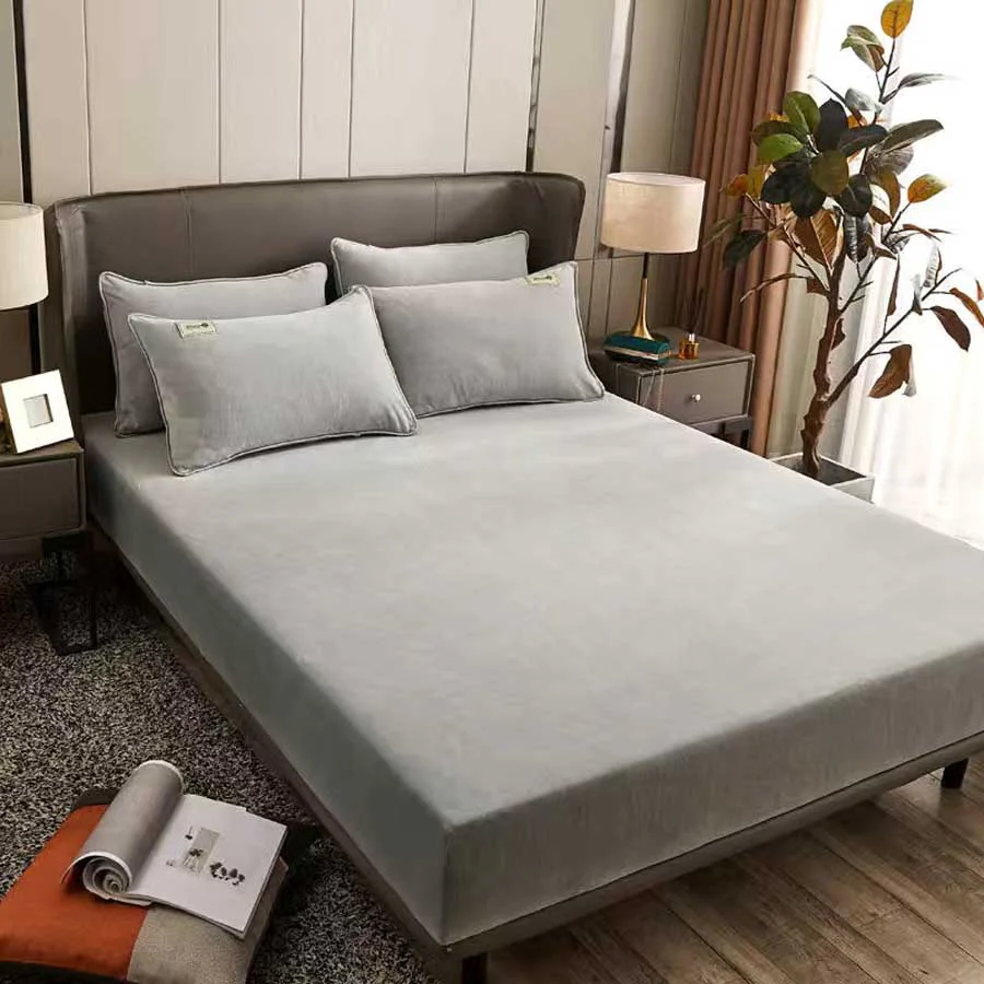 HULIANFU  WOSTAR Flannel winter warm elastic band fitted sheet mattress protector cover super soft cozy king size bed sheet and pillowcase - Deanwangkt