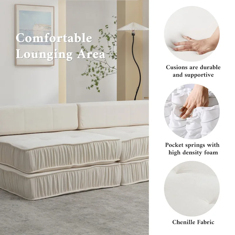 Convertible Sofa Bed,Modern Chenille Upholstered Sleeper Chair