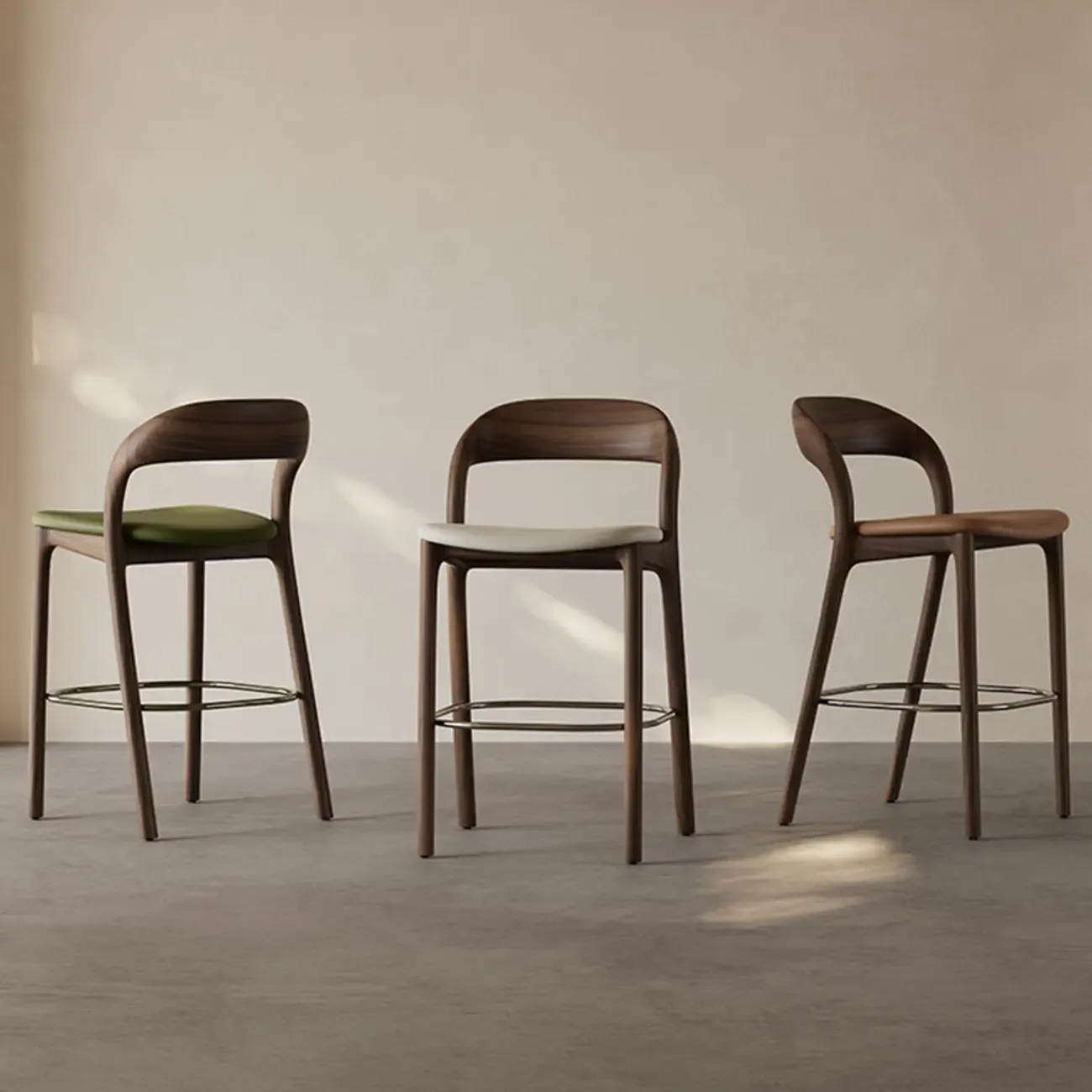 Mid-Century Modern Wood Faux Leather Bar Stool