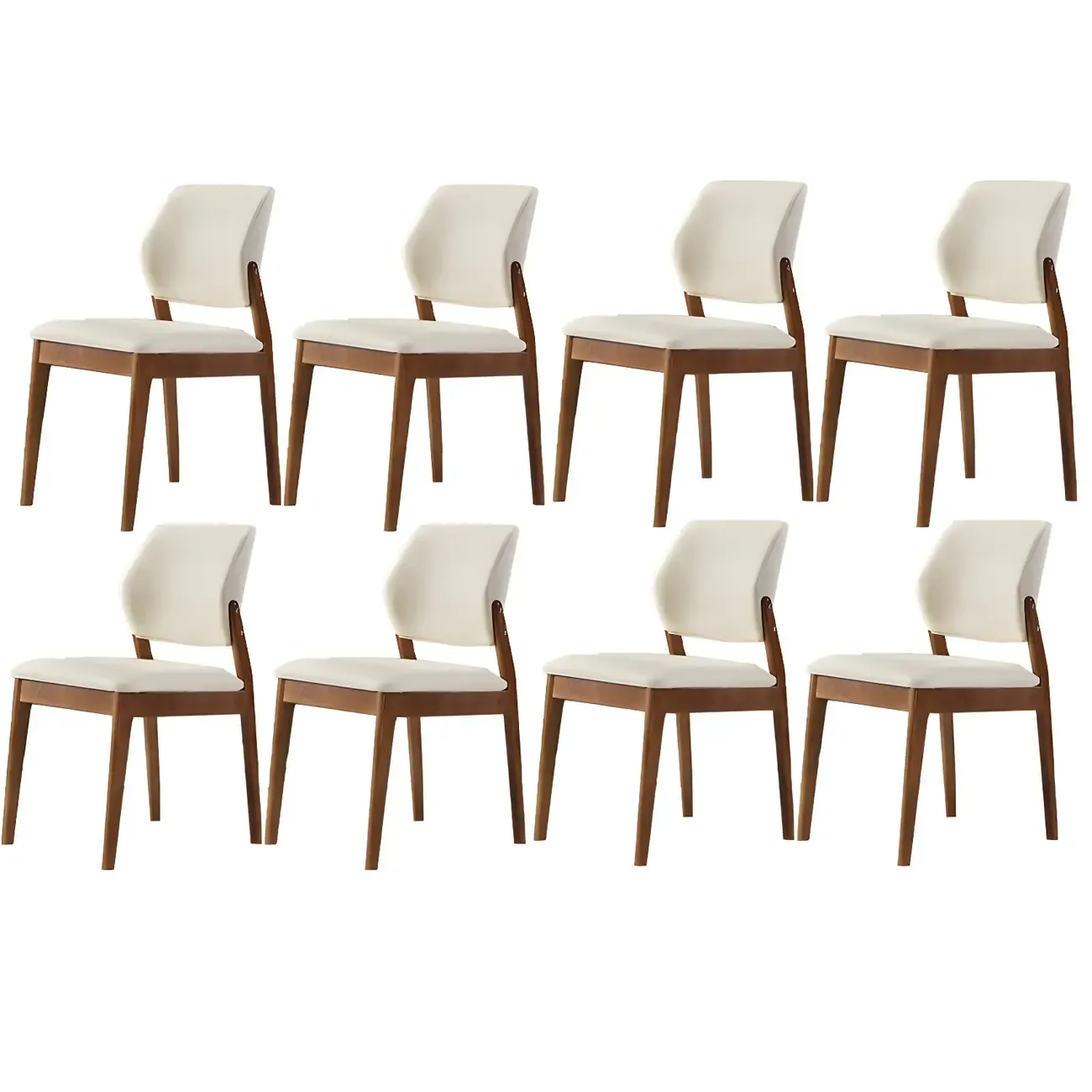 Modern Wood Faux Leather Beige Low Back Dining Chair
