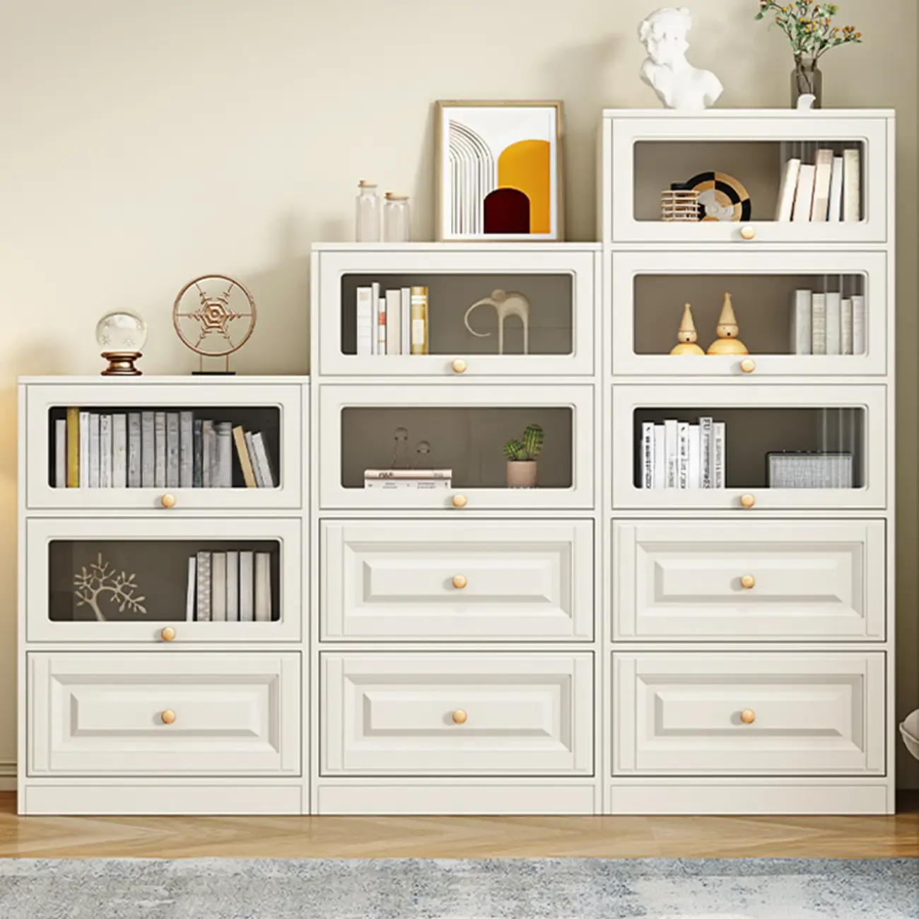 White Standard Wooden Cabinet Bookcase with Doors