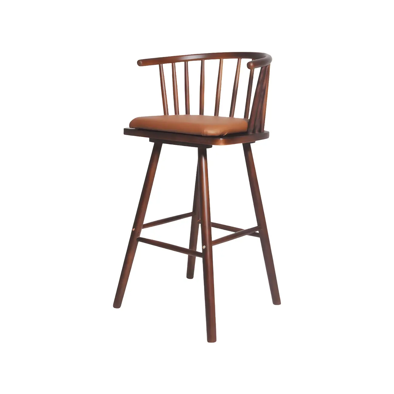 Traditional Wooden Low Back Bar Stool with Cushioned Seat