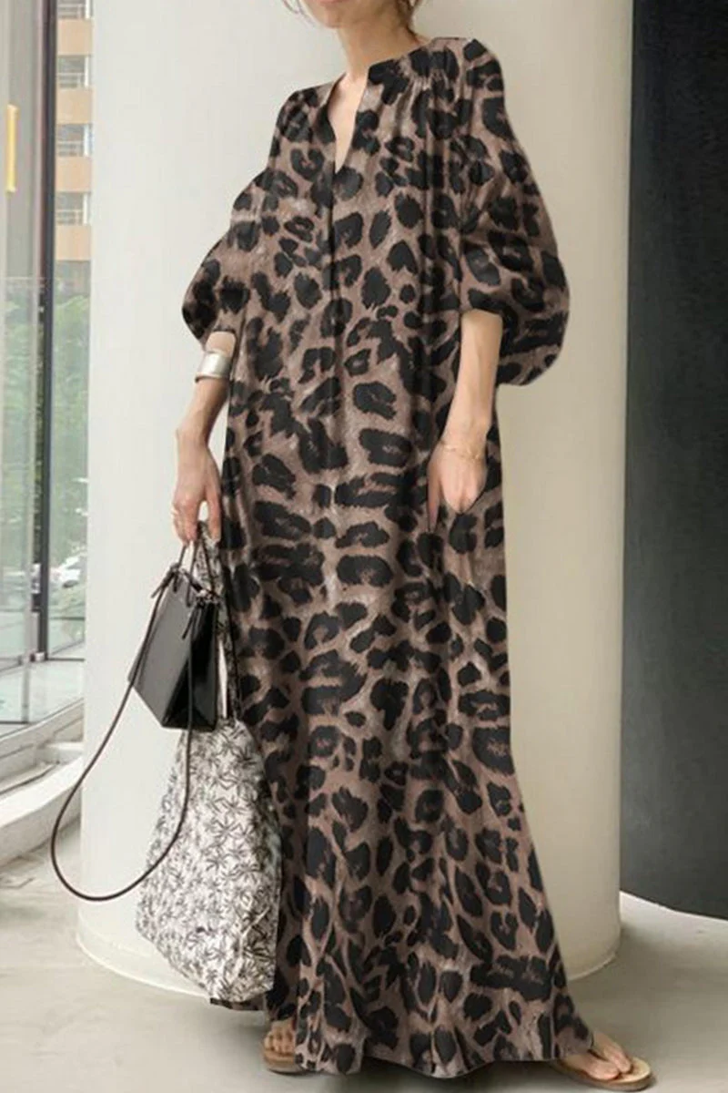 hulianfu Casual Leopard Printing Shirt Collar Dress Dresses(3 Colors) - Deanwangkt