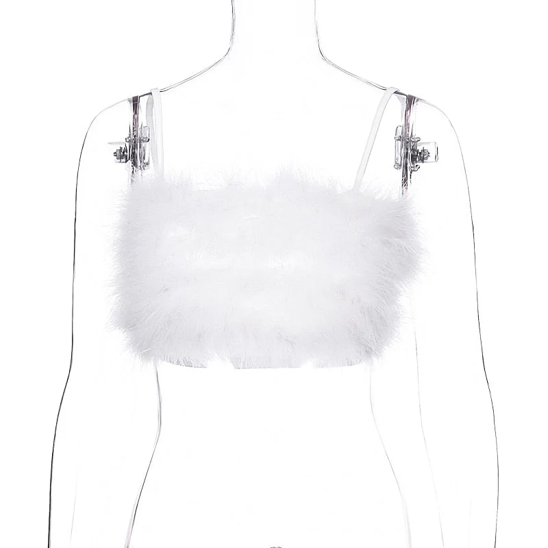 Hulianfu fake fur patchwork sleeveless tube sexy crop tops autumn winter women pink streetwear pur outfits camis - Deanwangkt
