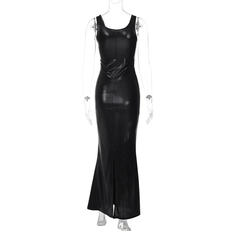 Fashion Sleeveless Split Maxi Dress Elegant Outfits for Women Party Club Long U Neck Tank Dresses Bodycon Spring - Deanwangkt
