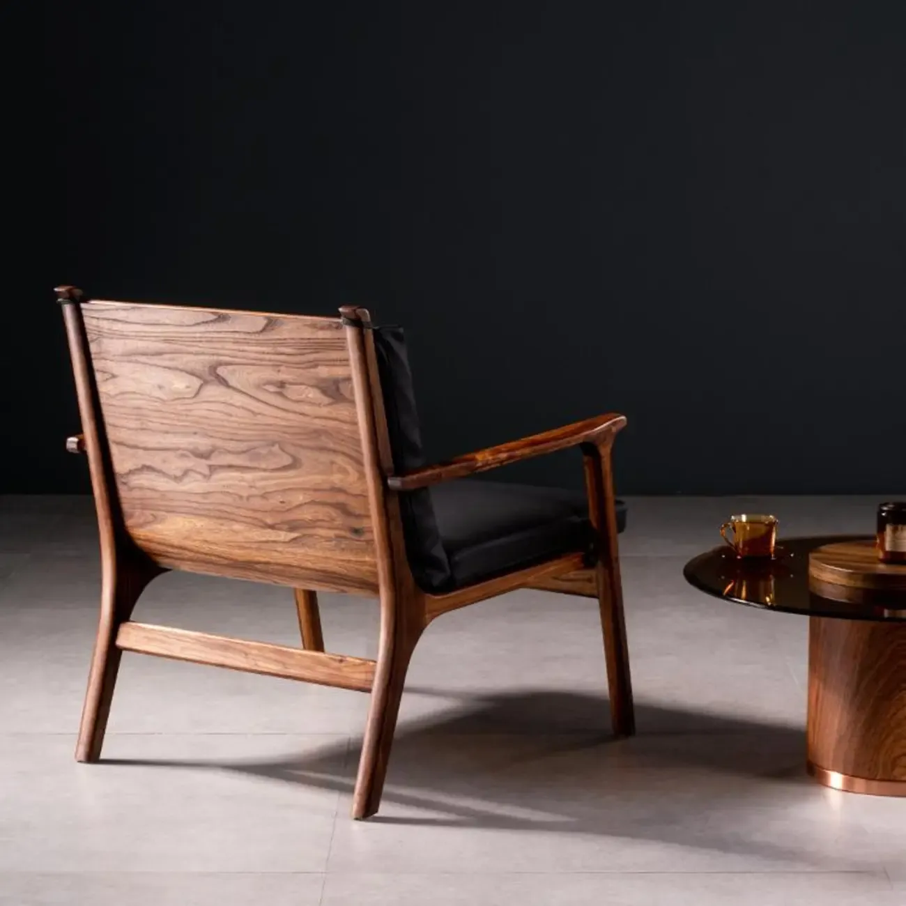 Scandinavian Faux Leather Wood Square Arm Accent Chair