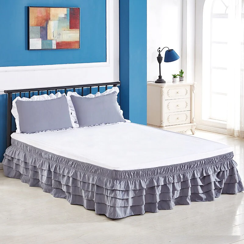 HULIANFU  4 Layers Ruffled Bed Skirt Wrap Around Elastic Bed Skirt Bed Cover Without Surface Home Hotel Bed Skirt Twin /Full/ Queen/ King - Deanwangkt