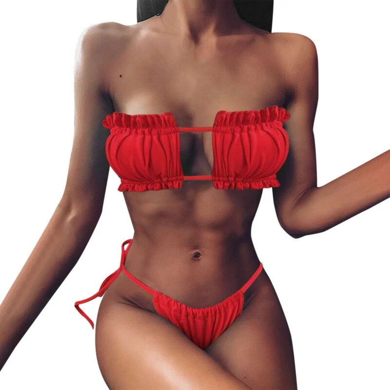 Women High Waist Bikini Sexy Swimsuit Swimwear Female Bandeau Thong Brazilian Biquini Bikini Set Bathing Suit Bather - Deanwangkt