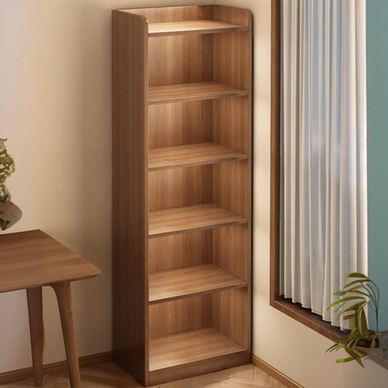 Brown Vertical Multi Tier Closed Back Wood Bookshelves